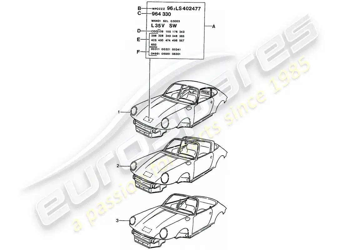 porsche 1990 (964) car body parts diagram
