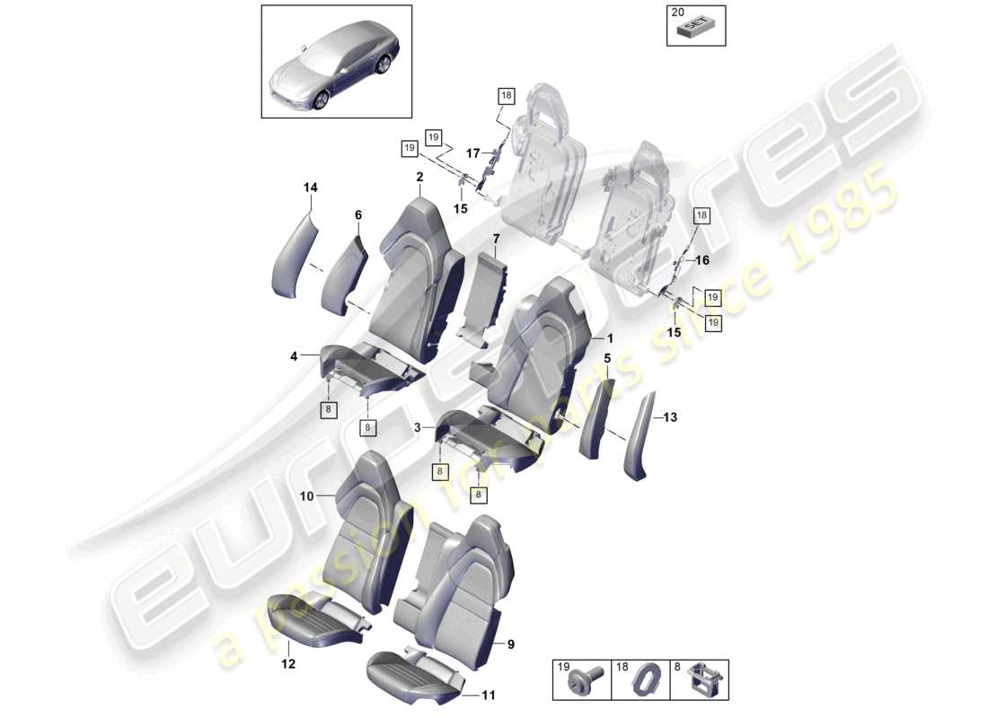 porsche 2024 (panamera 971-2) seat rear standard seat comfort version foam part backrest covers seat covers part diagram