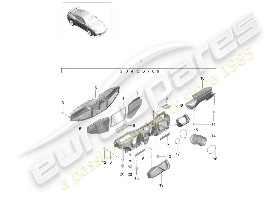 porsche 2021 (991-2 r/gt3/rs) air filter gt3 911 r part diagram