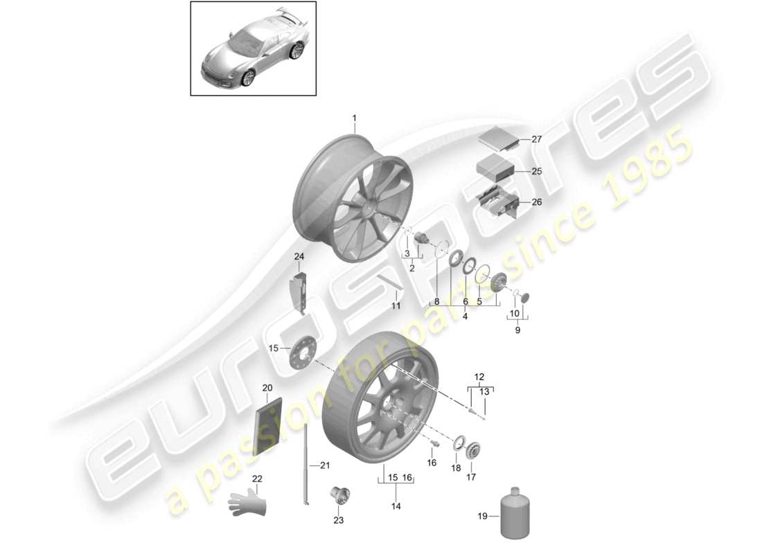 porsche 2021 (991-2 r/gt3/rs) alloy wheel central locking d >>- mj 2017 part diagram