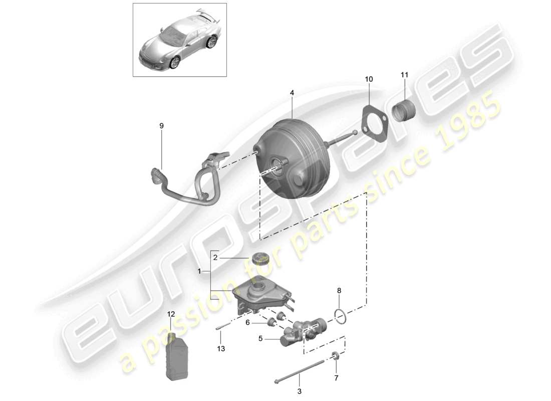 porsche 2021 (991-2 r/gt3/rs) brake master cylinder brake servo d - mj 2018>> part diagram