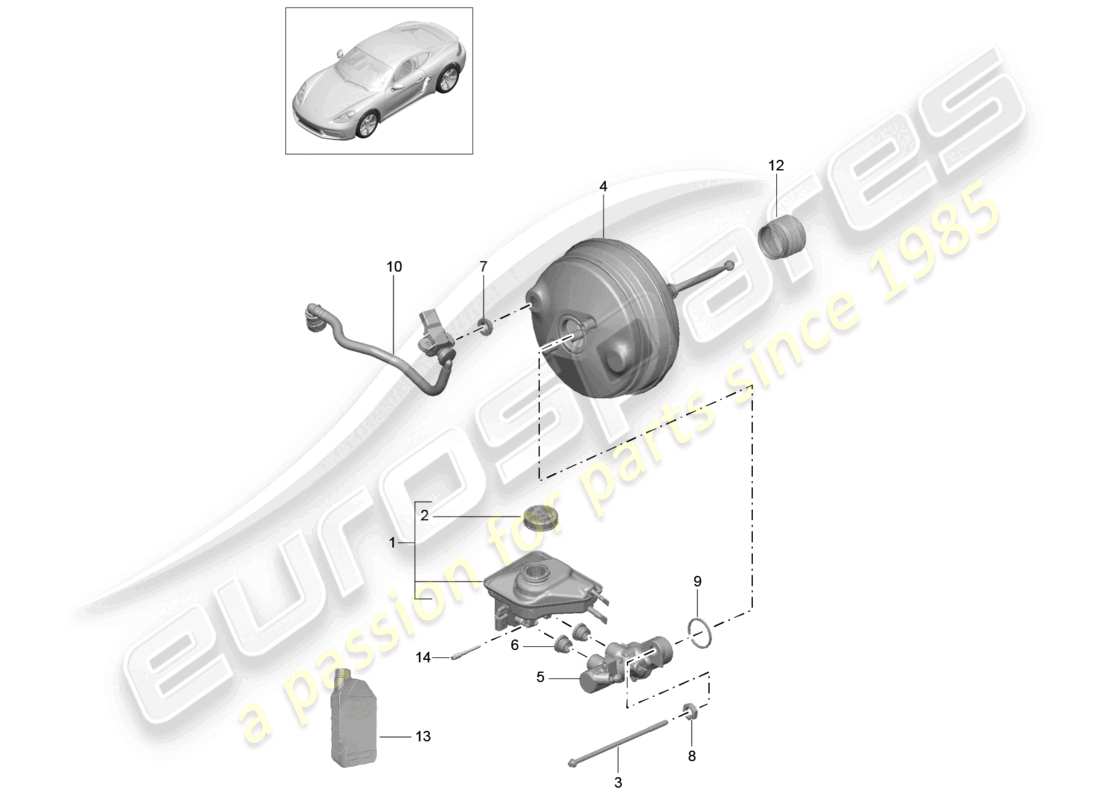porsche 2025 (718 cayman) brake master cylinder brake servo part diagram