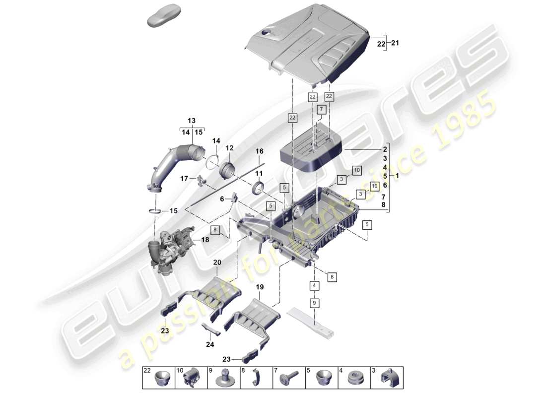 porsche 2024 (cayenne e3 pa) air filter with connecting parts engine cover part diagram