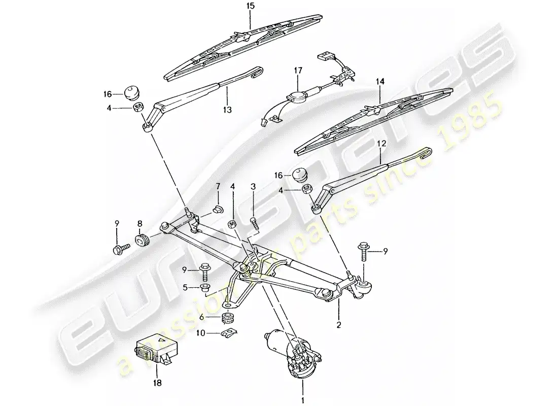 porsche 2003 (986 boxster) windshield wiper system compl. - rain sensor part diagram
