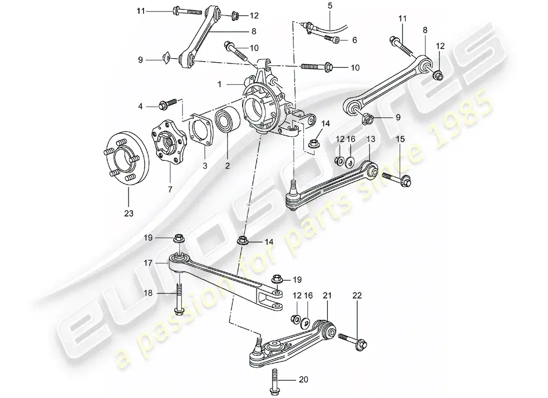 porsche 2004 (996) rear axle - wheel carrier - upper link - wheel hub parts diagram