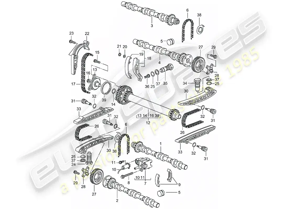 porsche 2001 (986 boxster) camshaft - timing chain parts diagram