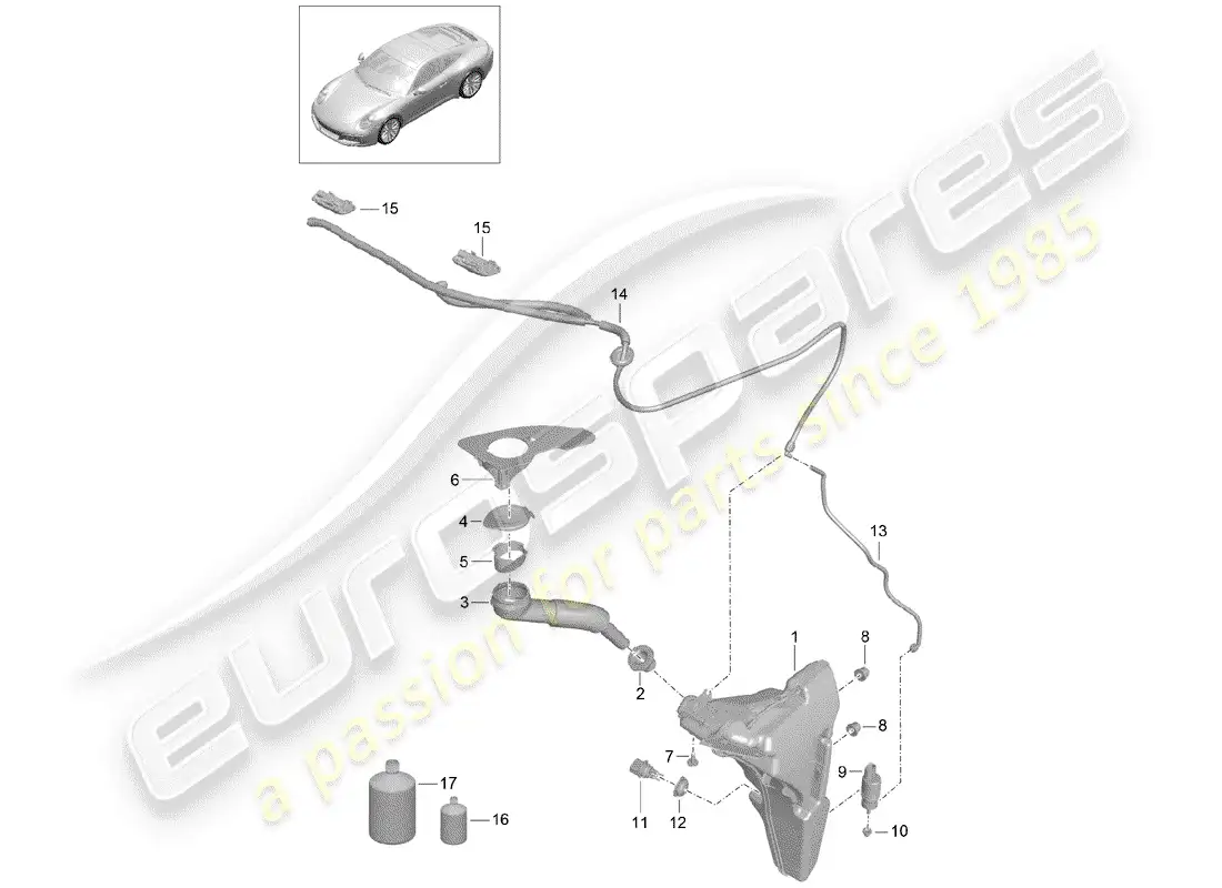 porsche 2017 (991-2) windshield washer unit parts diagram