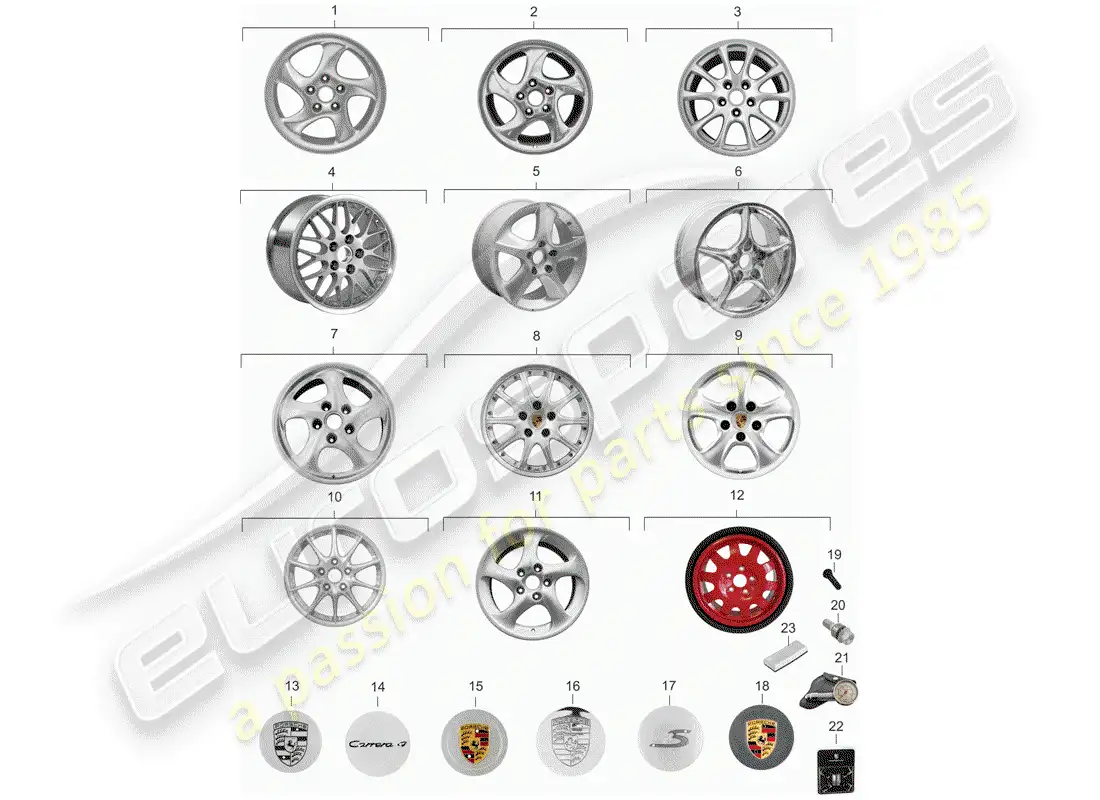 porsche 2004 (996) alloy wheel parts diagram