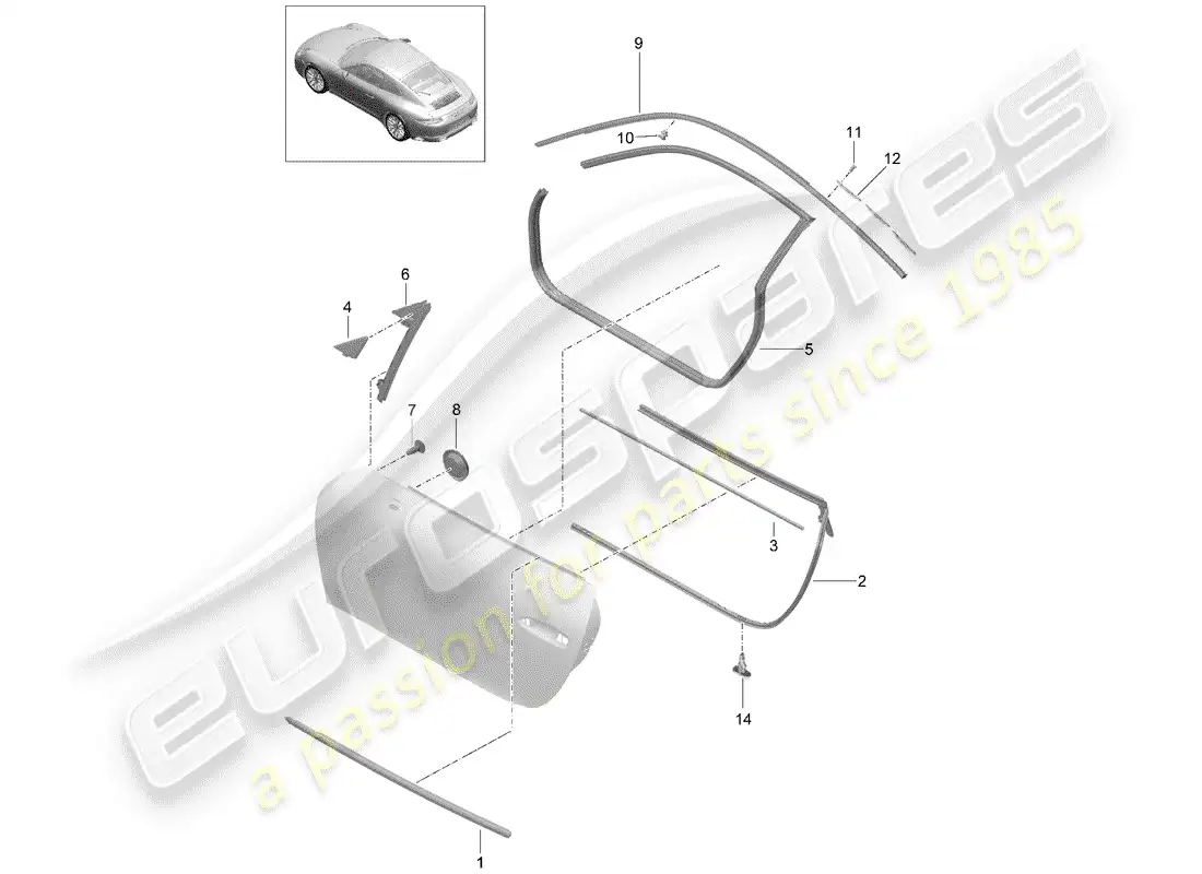 porsche 2017 (991-2) door seal parts diagram