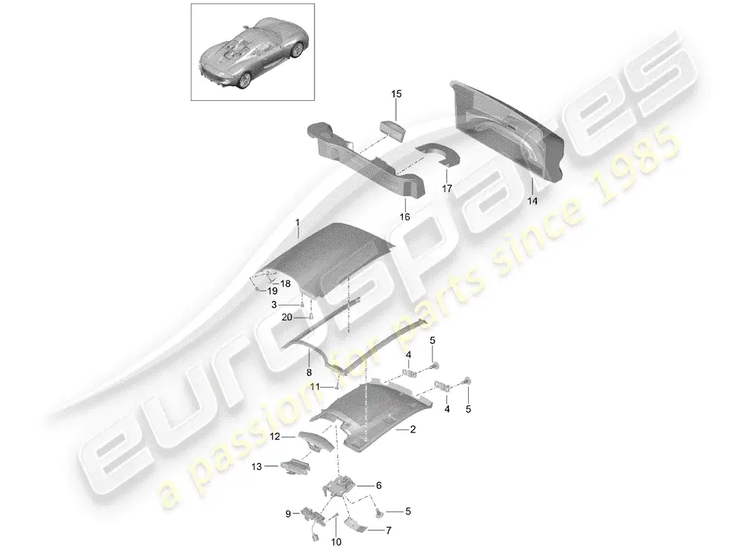 porsche 2015 (918 spyder) roof parts diagram