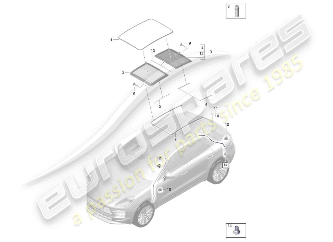 porsche 2024 (macan) glass roof accessories cover water drainage hose part diagram