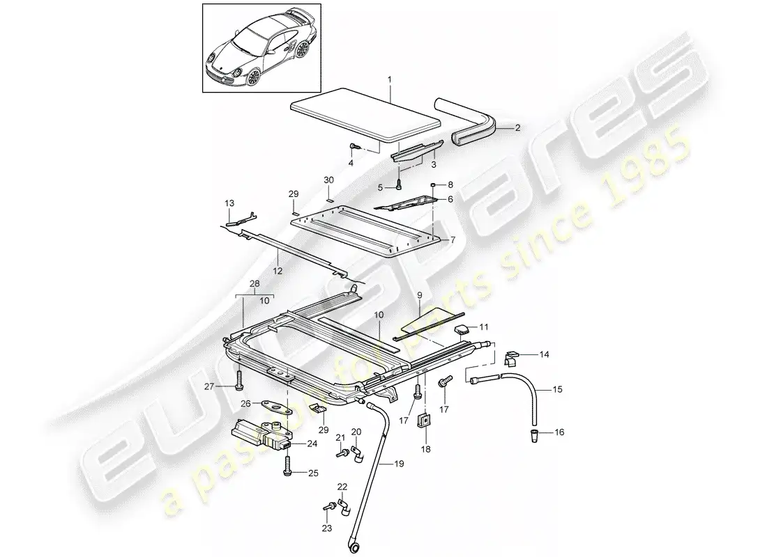 porsche 2013 (997-2 turbo / gt2 rs) sunroof parts diagram