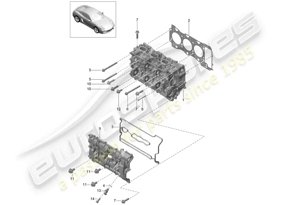 porsche 2014 (981 cayman) cylinder head parts diagram