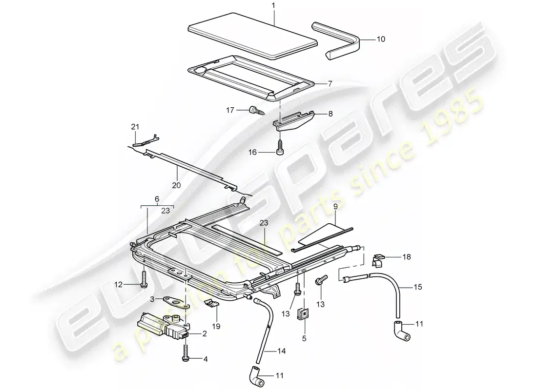 porsche 2005 (997-1) sunroof parts diagram
