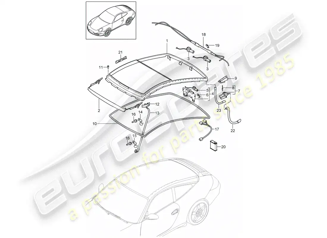 porsche 2005 (997-1) glass roof parts diagram