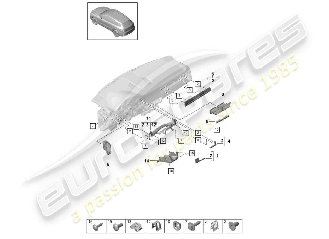 porsche 2023 (cayenne e3 9ya/9yb) instrument panel trim front accessories part diagram