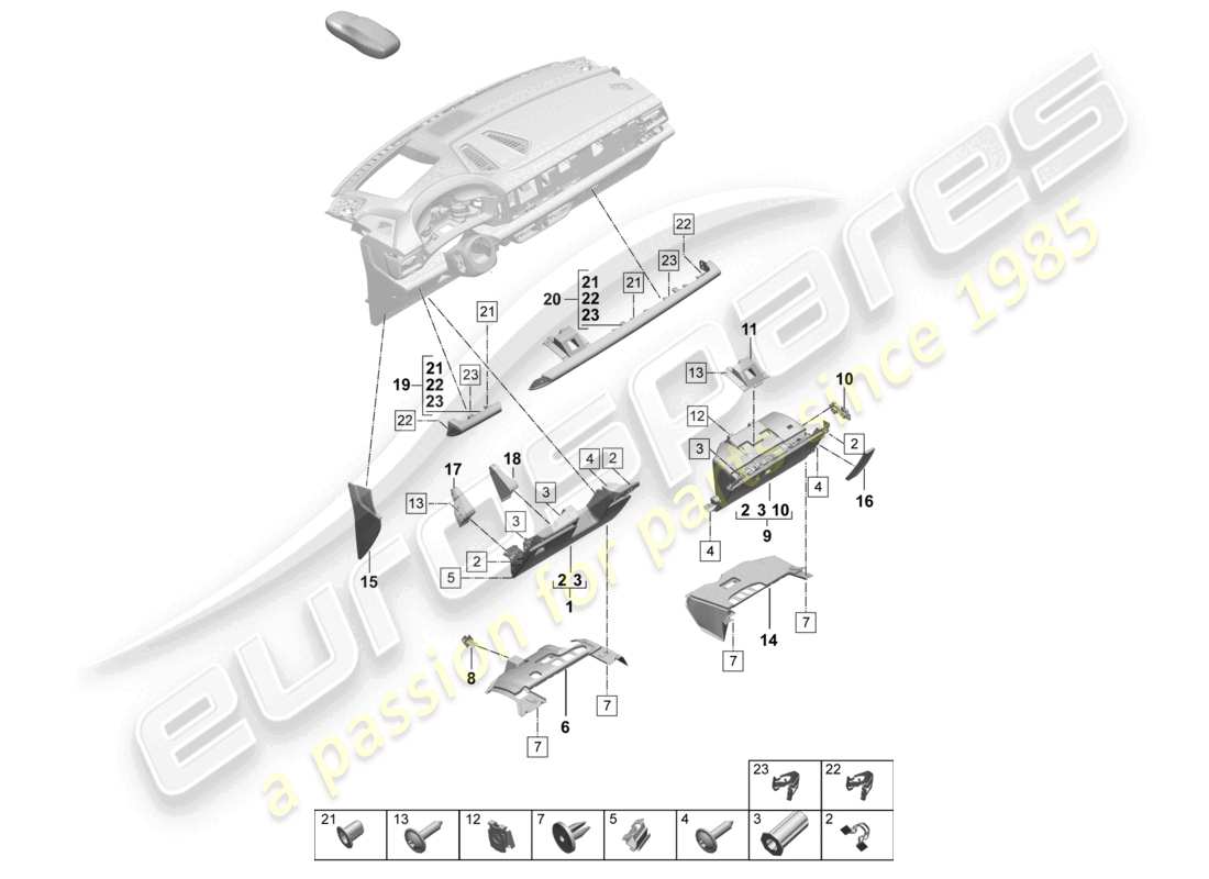 porsche 2025 (macan-e) glove box and trim (drivers side) part diagram