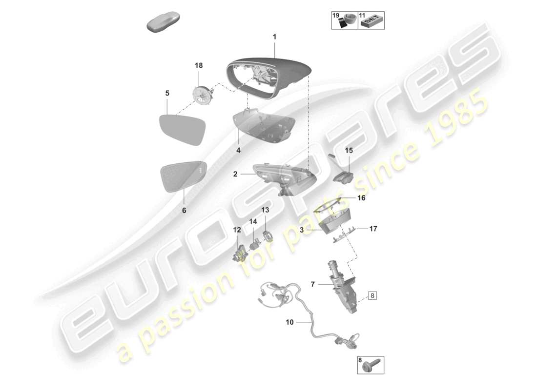 porsche 2021 (taycan 9j1-1) exterior mirror part diagram