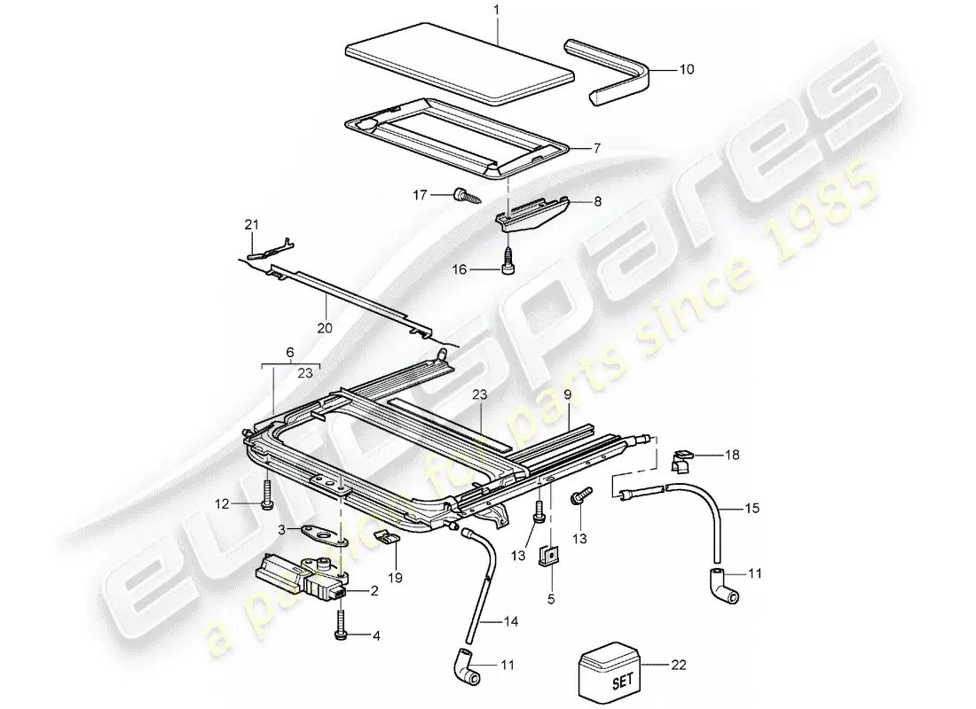 porsche 2005 (996 turbo / gt2) sunroof parts diagram