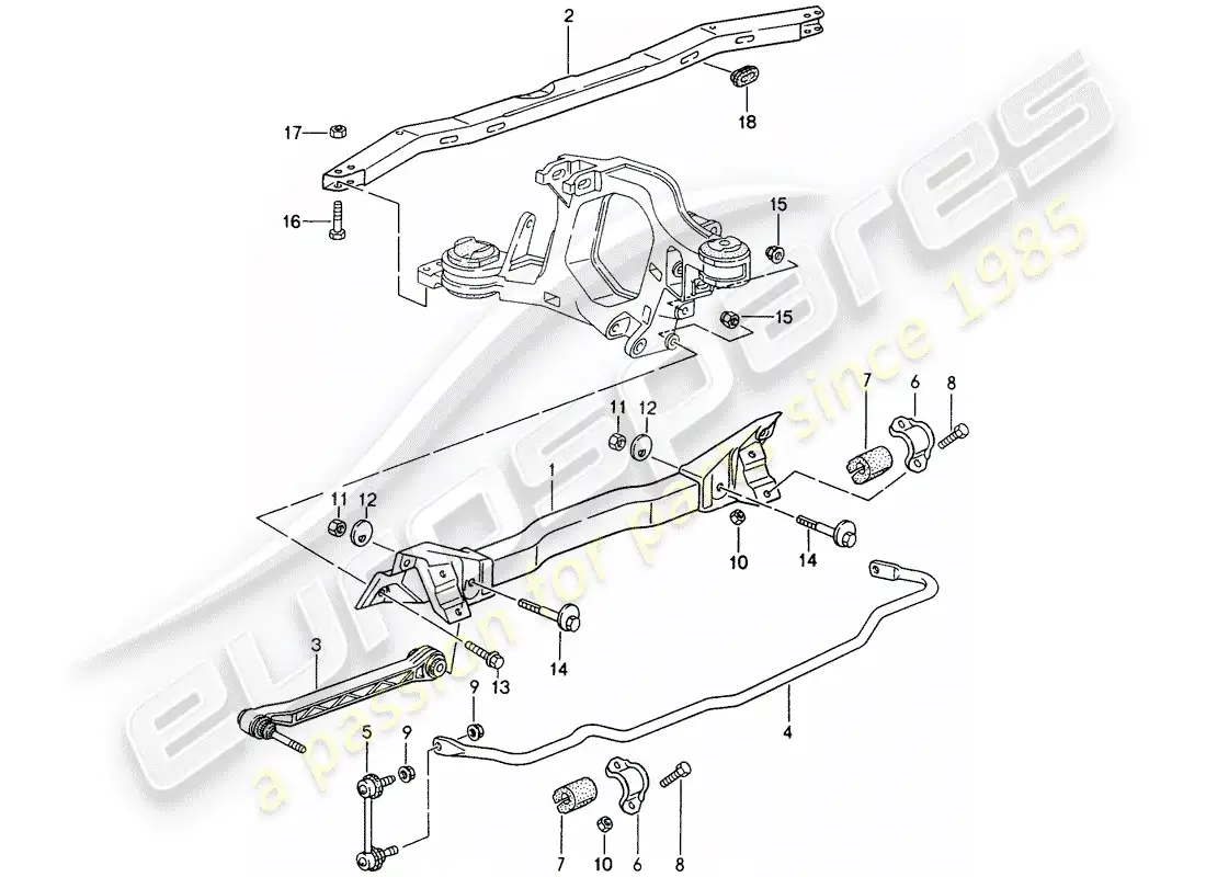 porsche 1995 (993) rear axle carrier - stabilizer parts diagram
