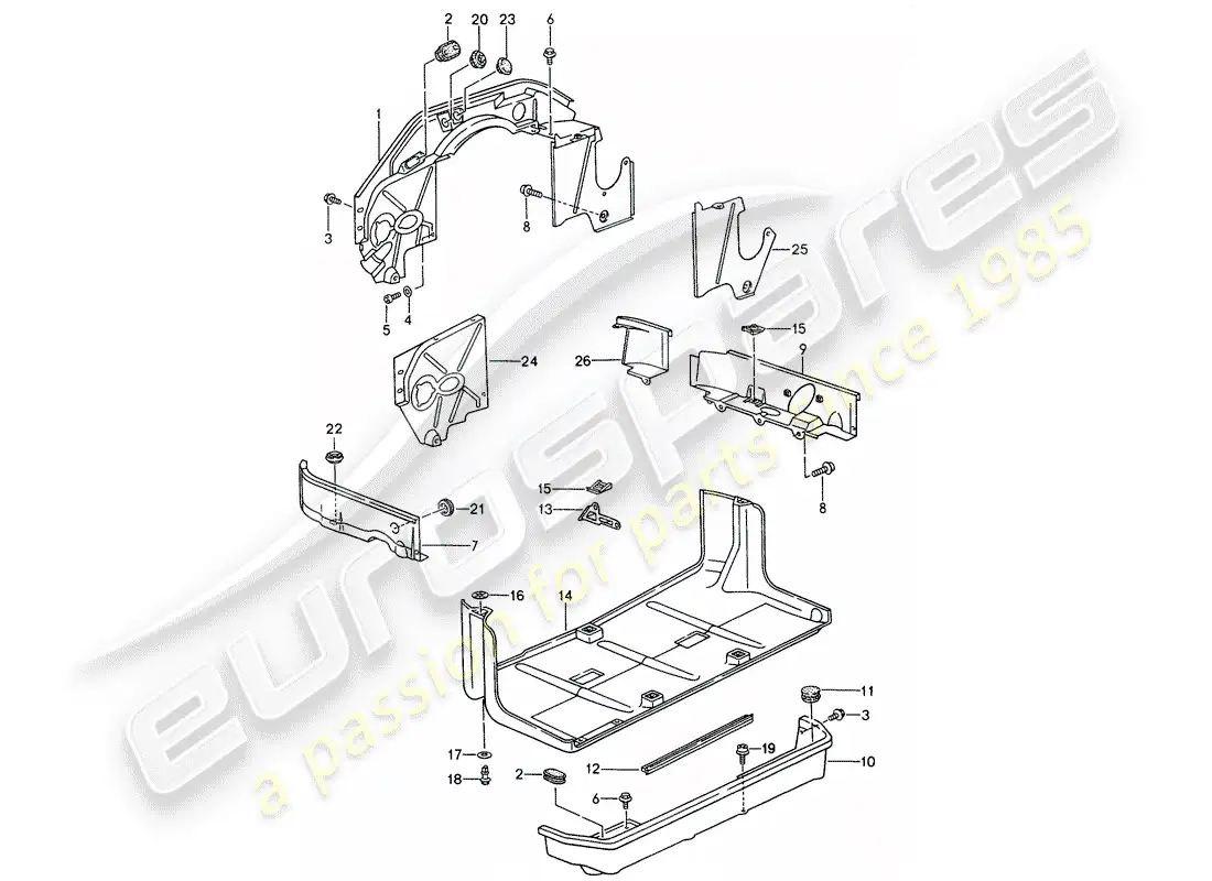 porsche 1994 (993) engine cover - underside protection parts diagram