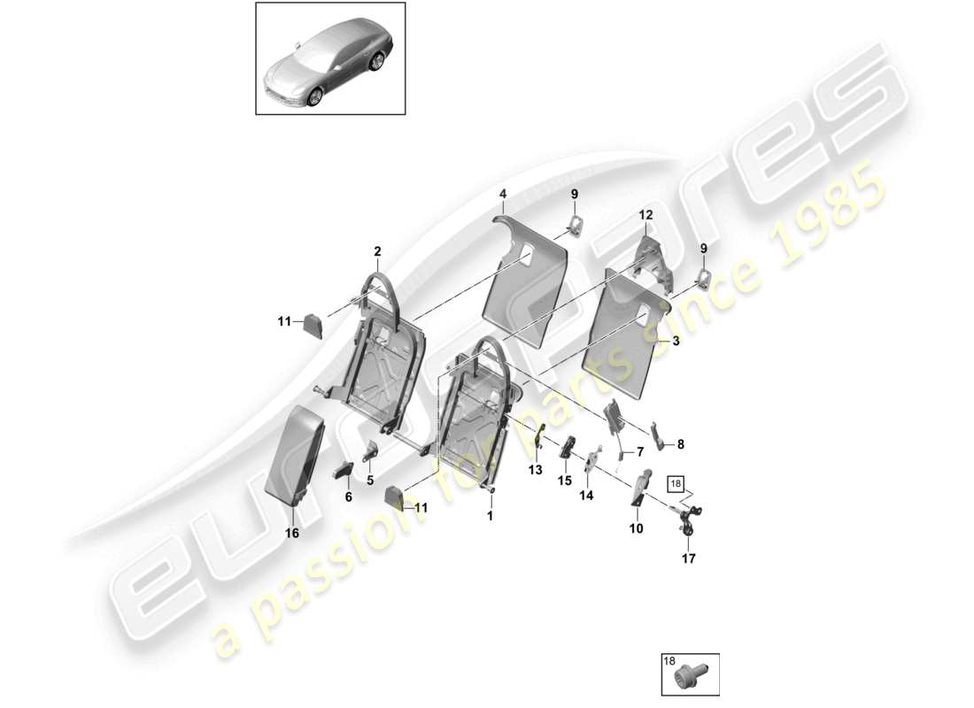 porsche 2022 (panamera 971-2) back seat backrest trim accessories basic equipment comfort version sport version part diagram