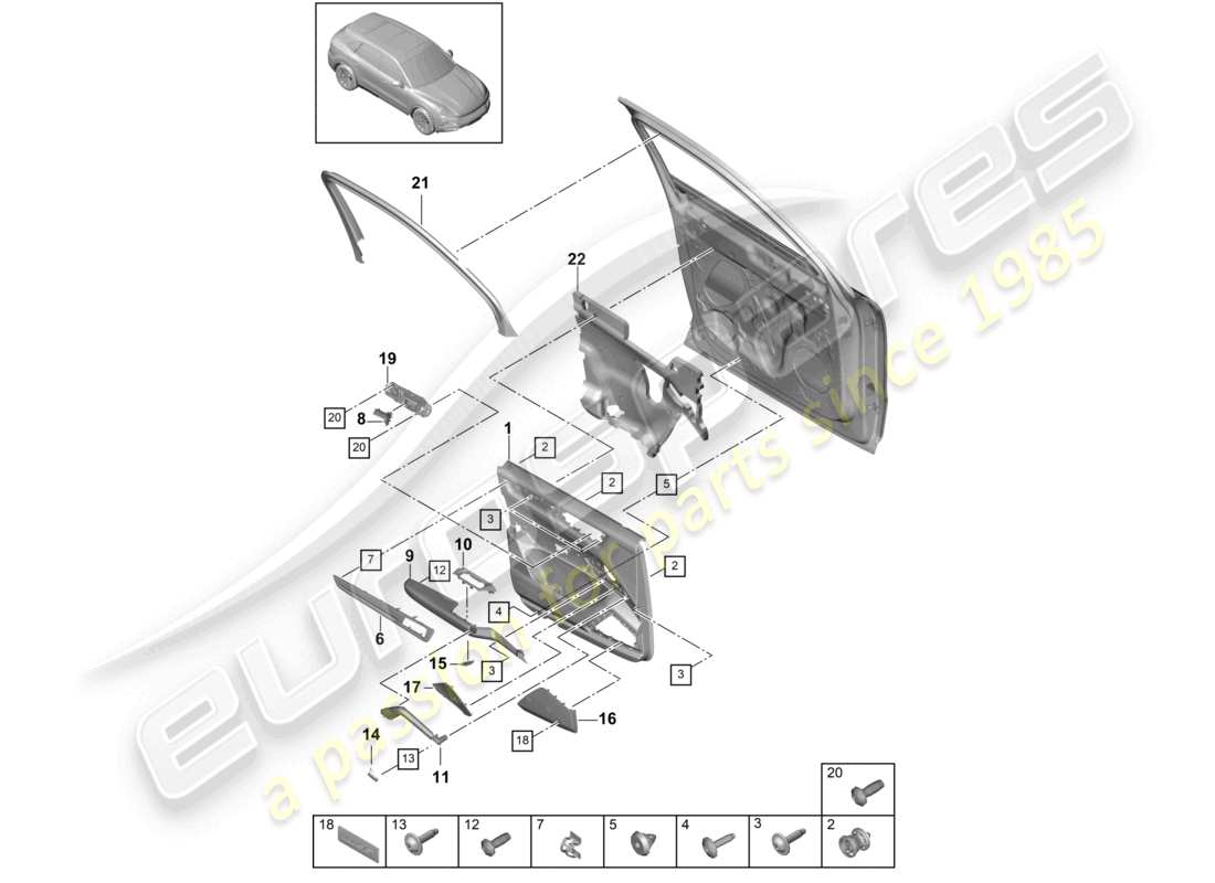 porsche 2023 (cayenne e3 9ya/9yb) door panel front leather part diagram