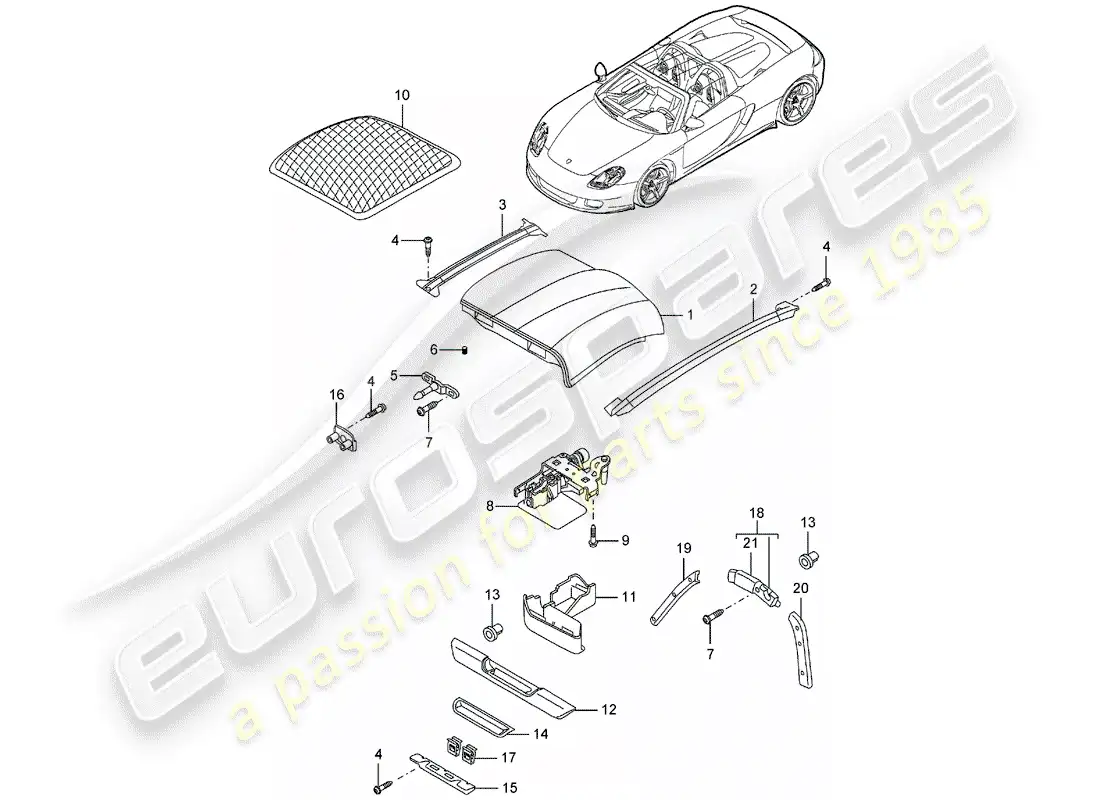 porsche 2004 (carrera gt) roof parts diagram