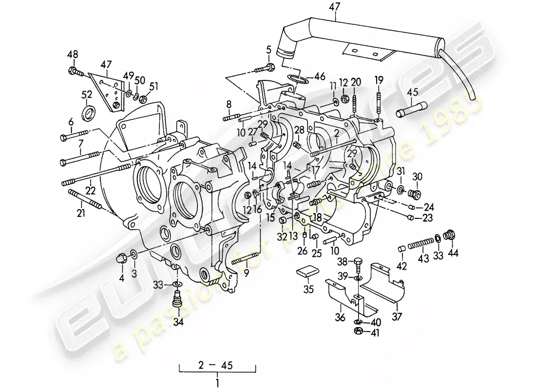 porsche 1954 (356/356a) crankcase - m 90 501 >> 91 000 parts diagram