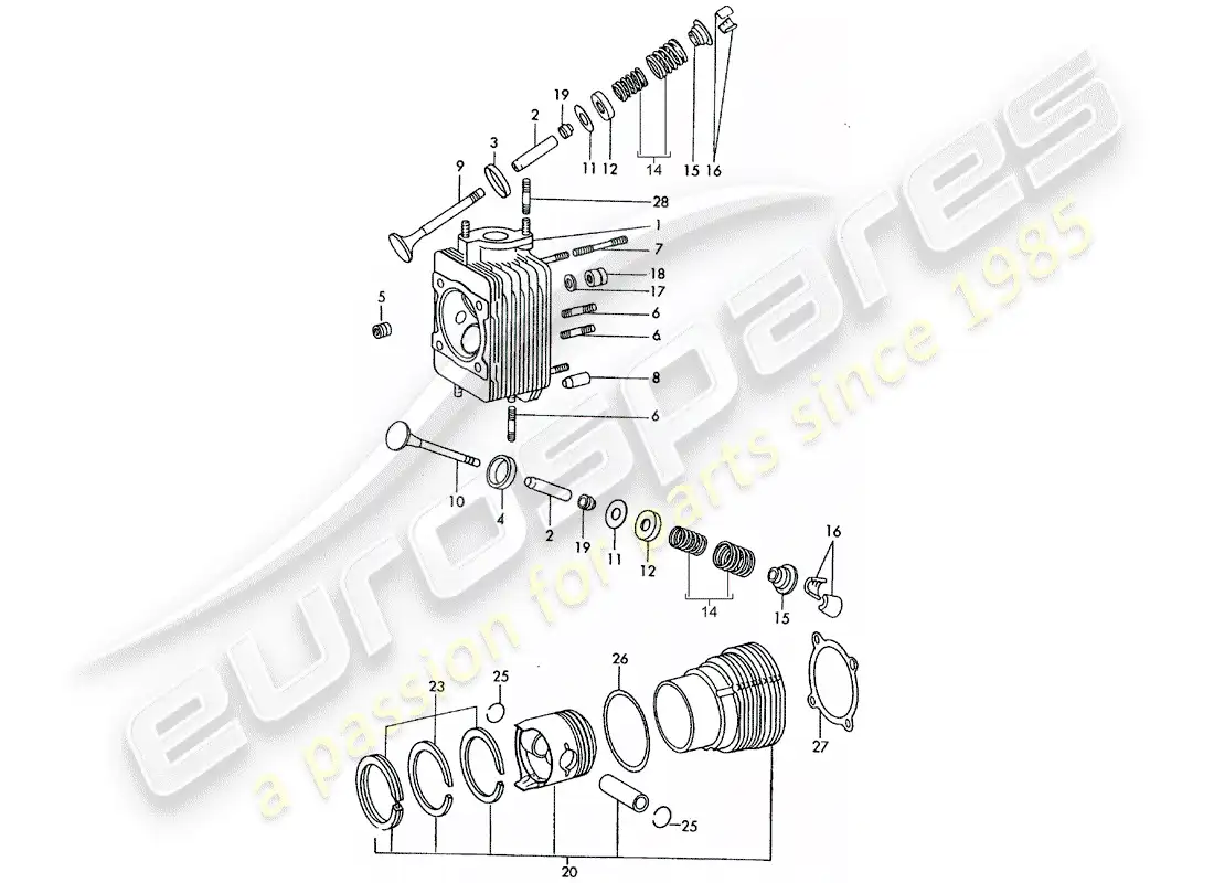 porsche 1965 (911/912) cylinder head - cylinder with pistons - repair set for maintenance - see illustration: parts diagram