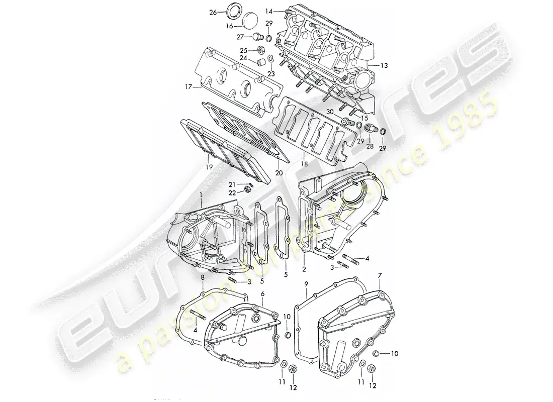 porsche 1965 (911/912) chain case - camshaft housing - repair set for maintenance - see illustration: parts diagram