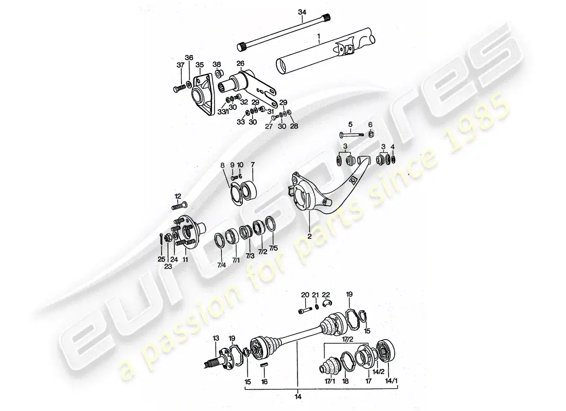 porsche 1976 (911 turbo) rear axle parts diagram