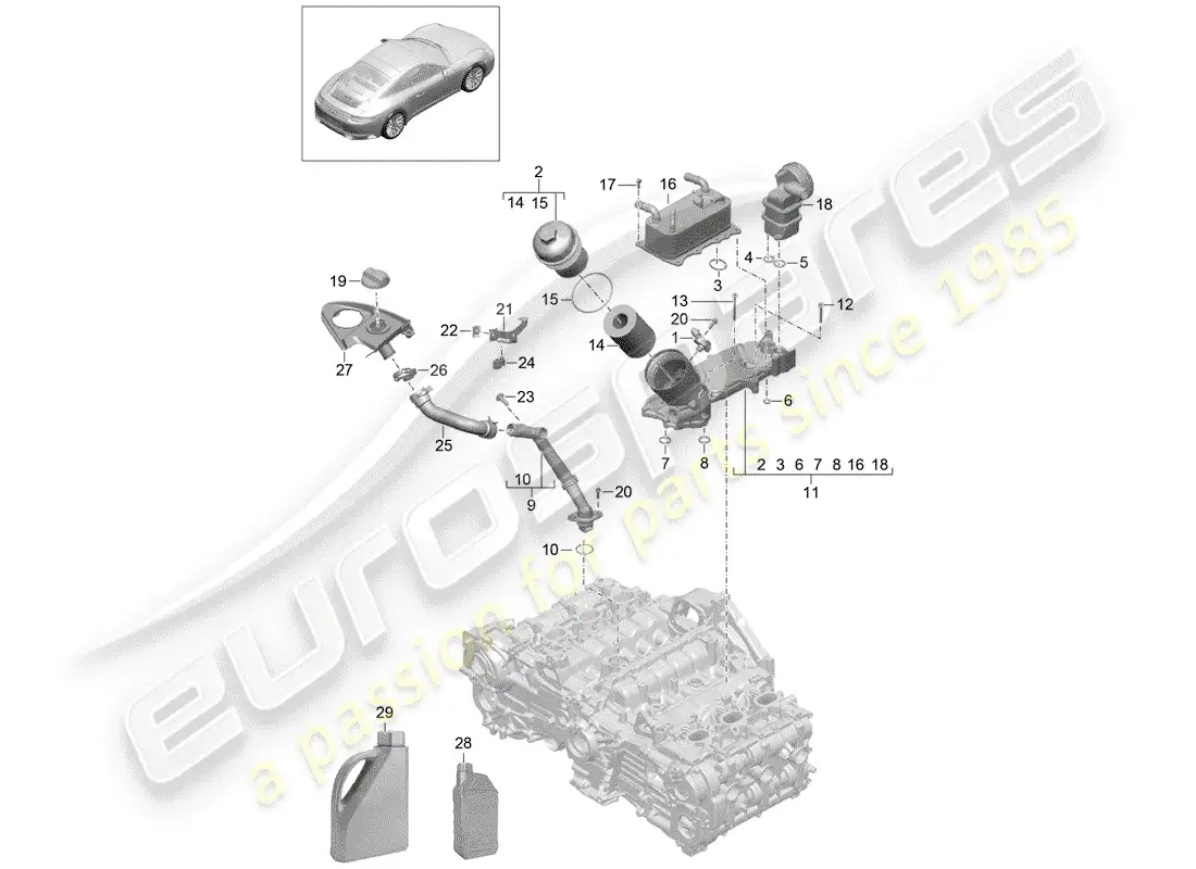porsche 2018 (991-2) engine (oil press./lubrica.) parts diagram