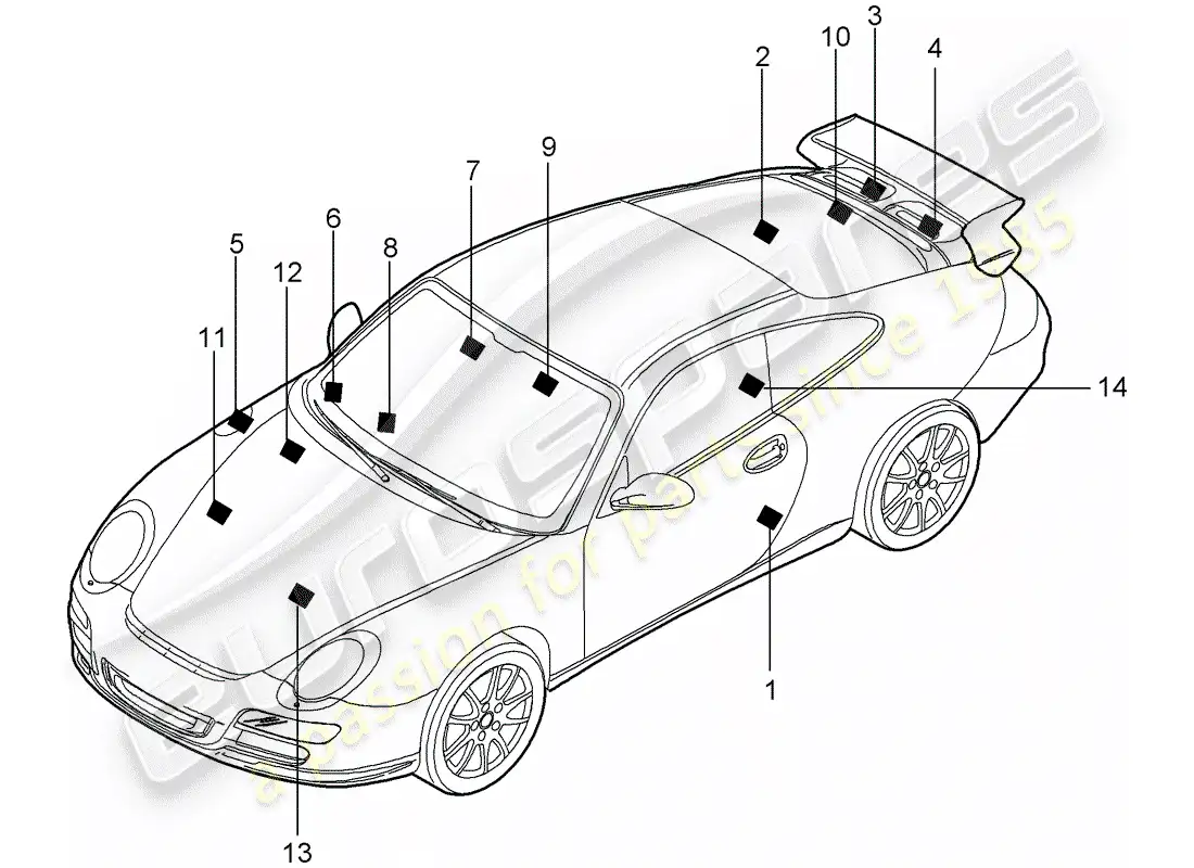 porsche 2010 (997-2 gt3) signs/notices parts diagram