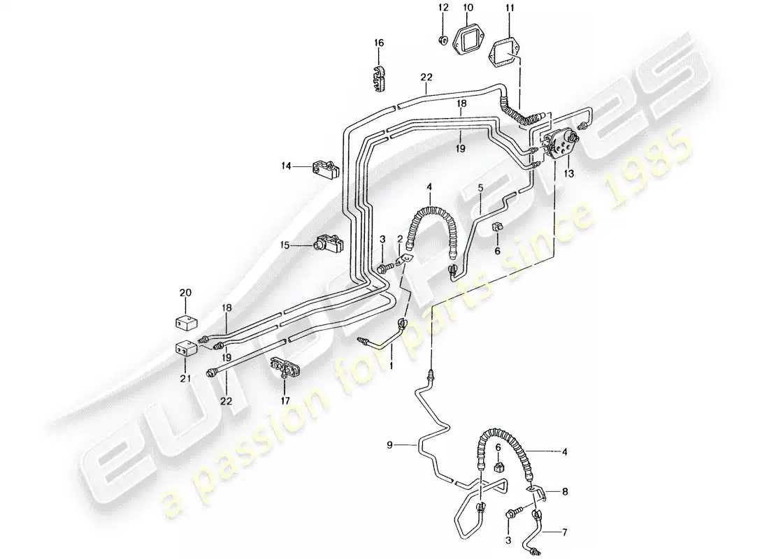 porsche 2002 (986 boxster) brake line - front axle - underbody - vacuum line parts diagram