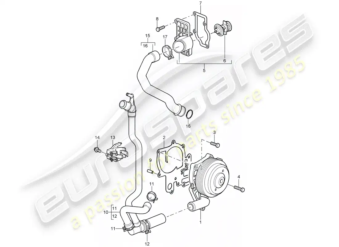 porsche 2006 (997-1) water pump parts diagram