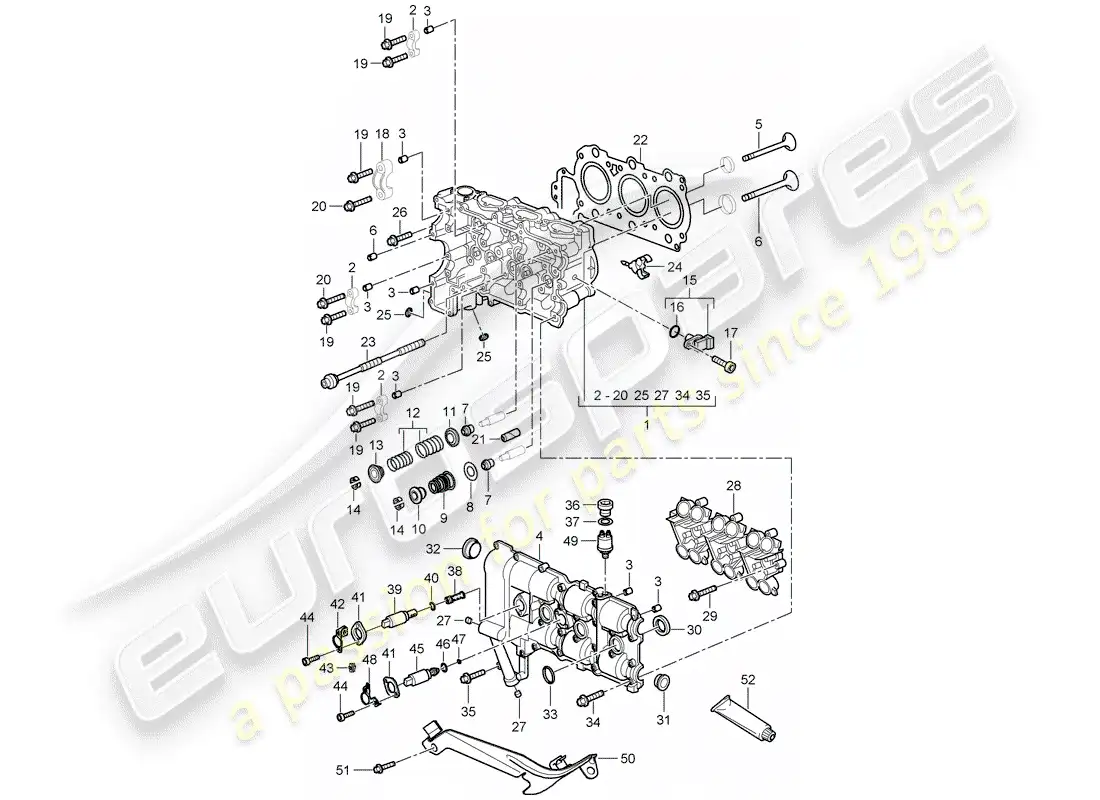porsche 2005 (987 boxster) cylinder head parts diagram