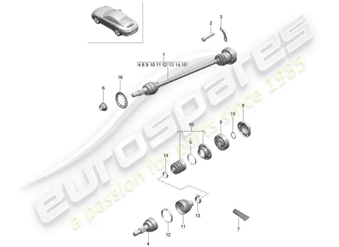 porsche 2020 (991-2) drive shaft parts diagram