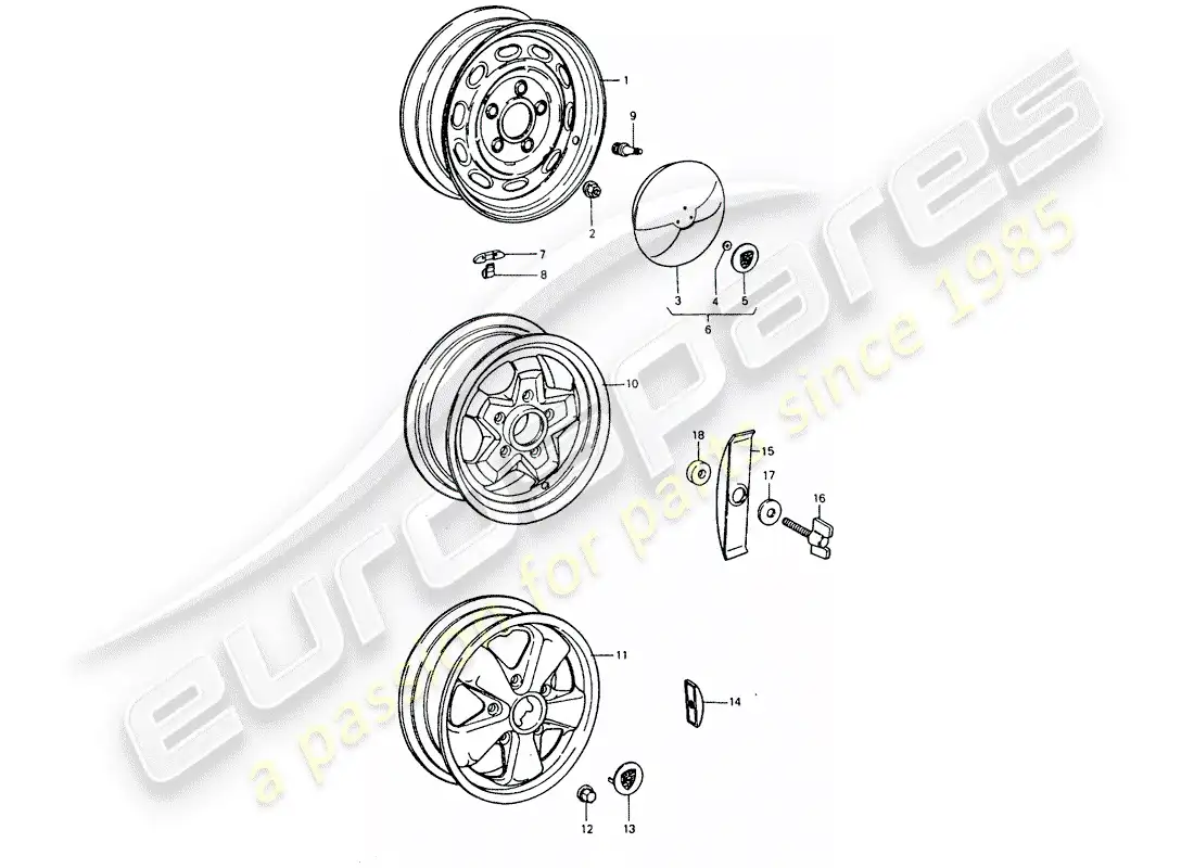 porsche 1976 (911 turbo) wheels parts diagram