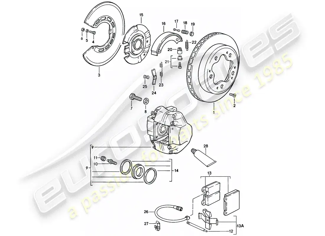 porsche 1989 (911) brake - rear axle parts diagram