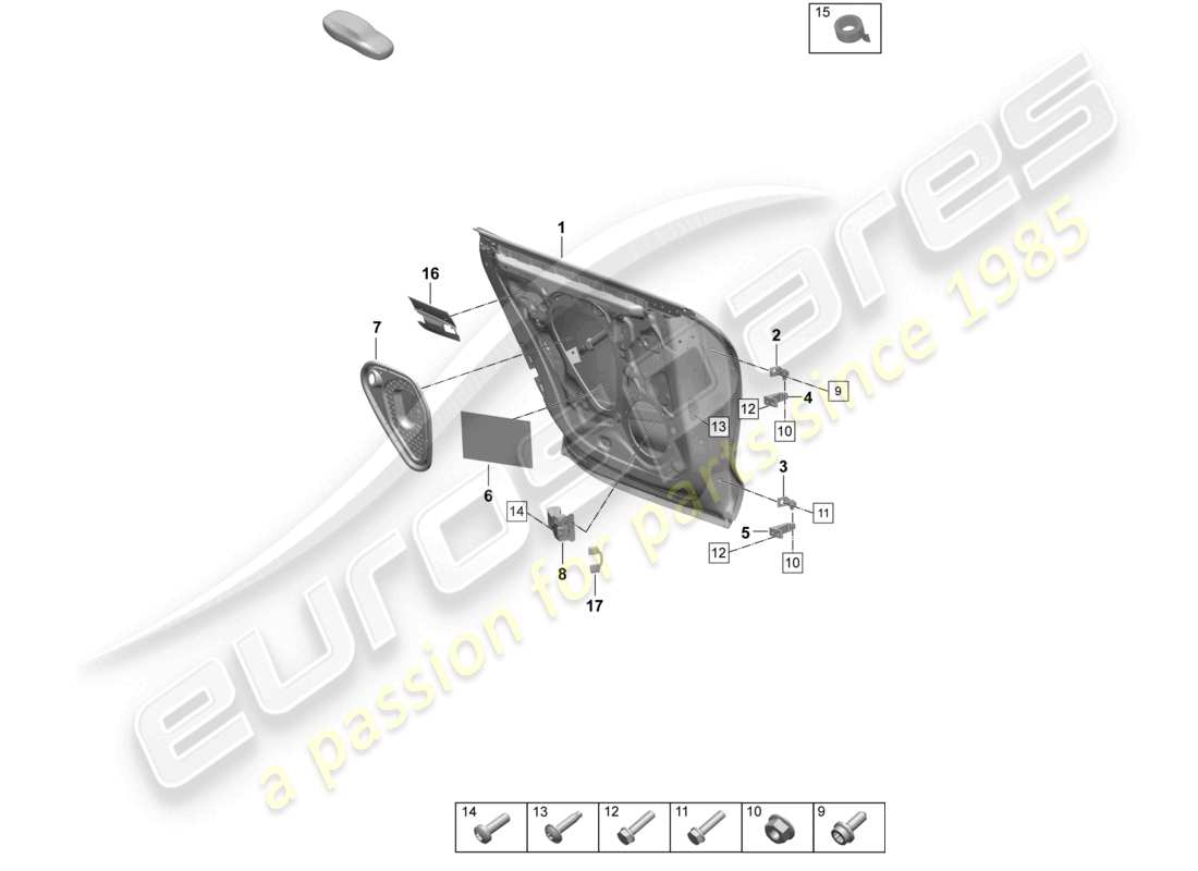 porsche 2025 (taycan 9j1-2) door shell rear door hinge accessories part diagram