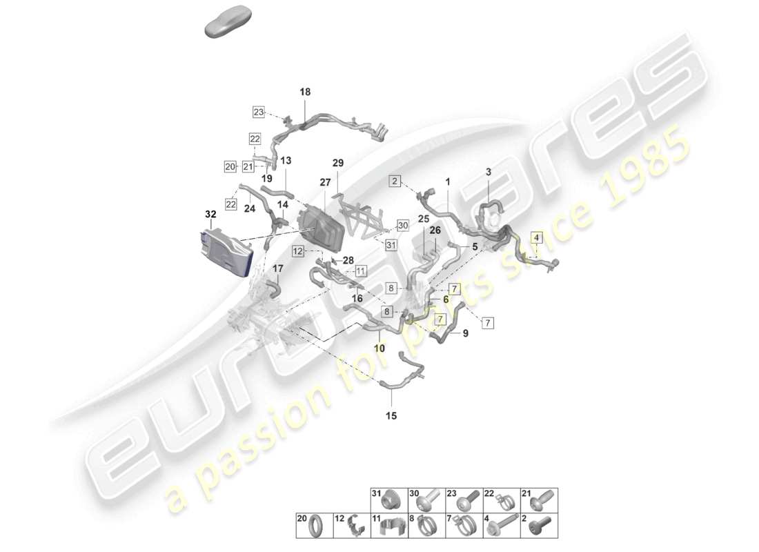 porsche 2021 (taycan 9j1-1) coolant pipe heating hose heater d >>- mj 2020 part diagram