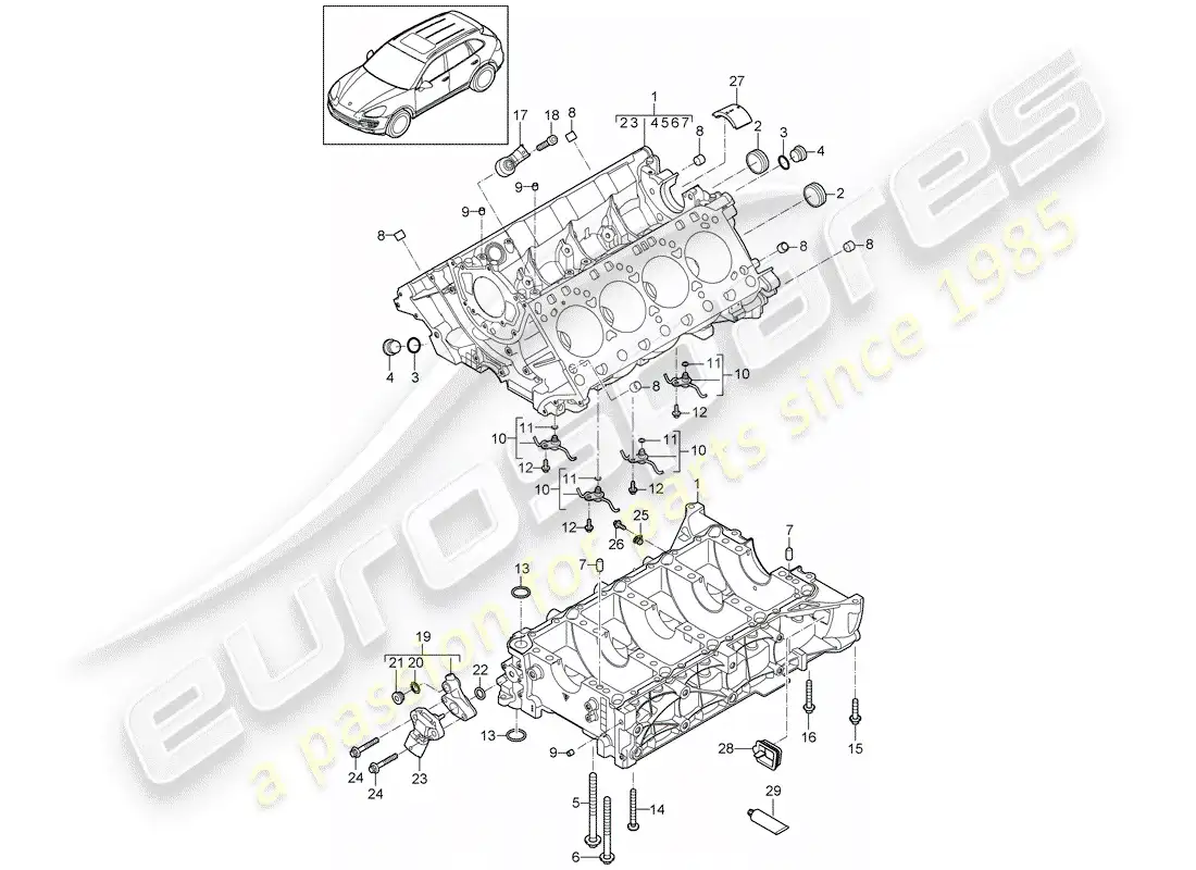 porsche 2012 (cayenne e2 92a) crankcase parts diagram