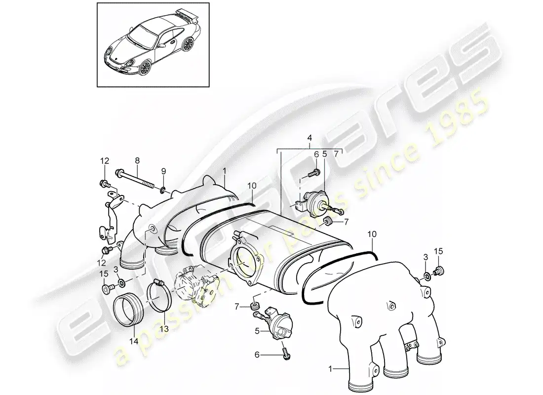 porsche 2009 (997-2 gt3) intake air distributor parts diagram