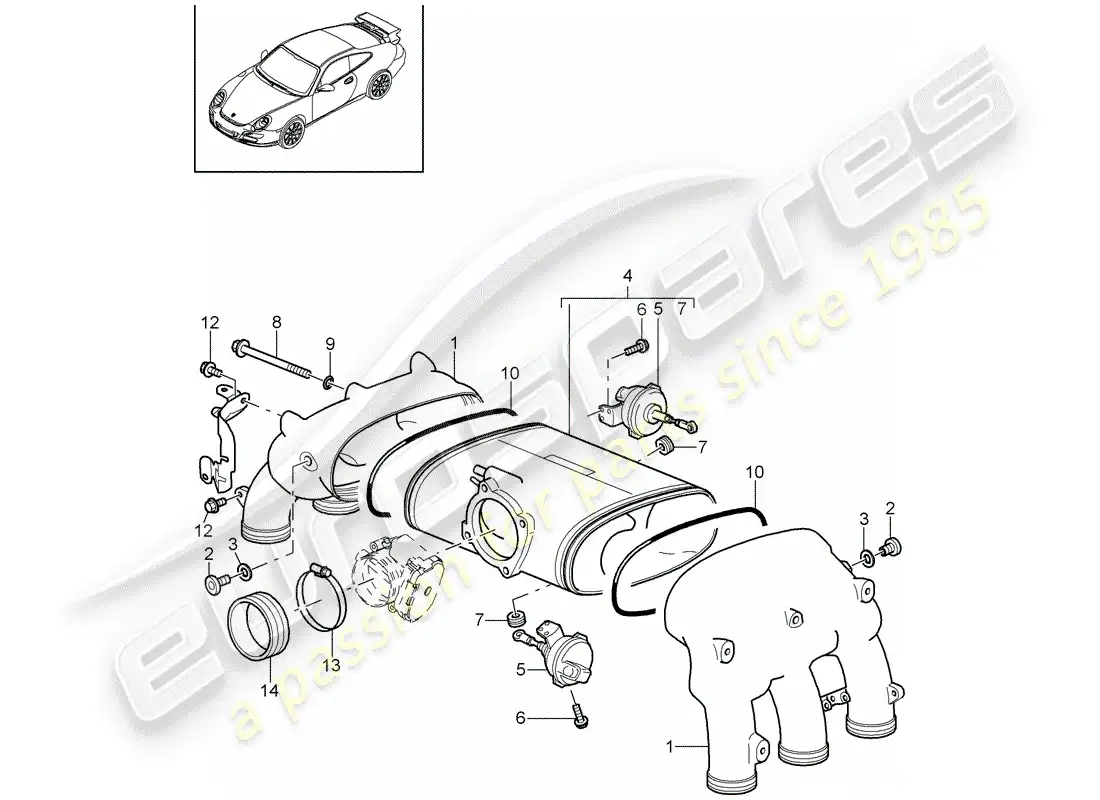 porsche 2009 (997-2 gt3) intake air distributor parts diagram