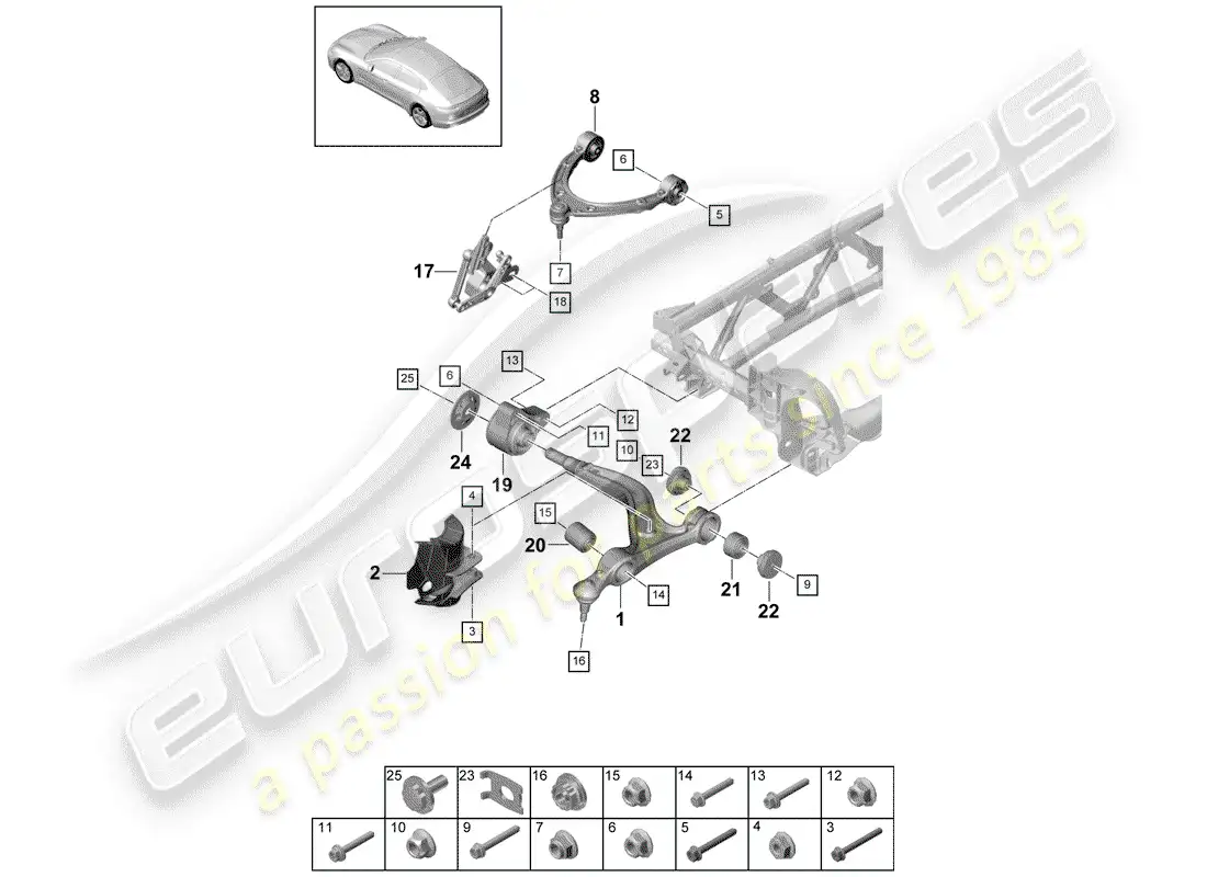 porsche 2017 (panamera 971-1) track control arm parts diagram