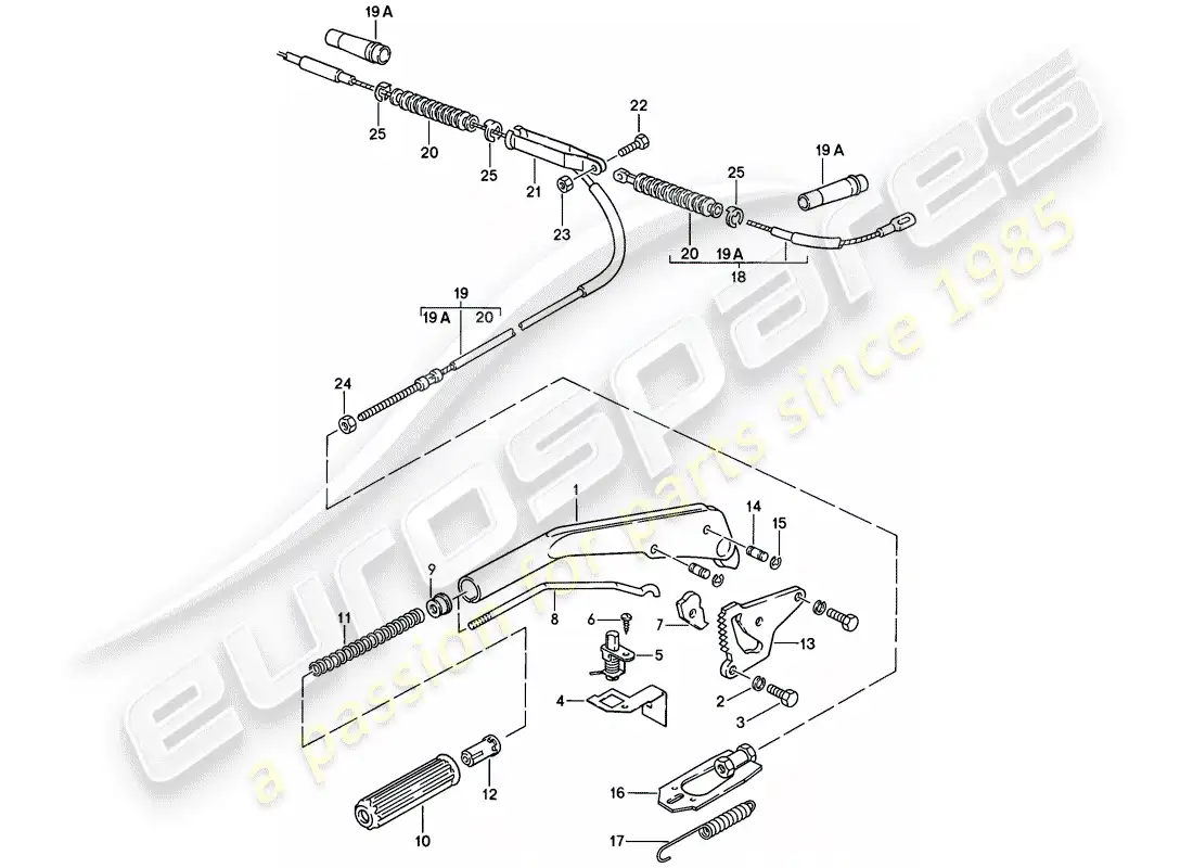 porsche 1984 (944) hand brake lever parts diagram