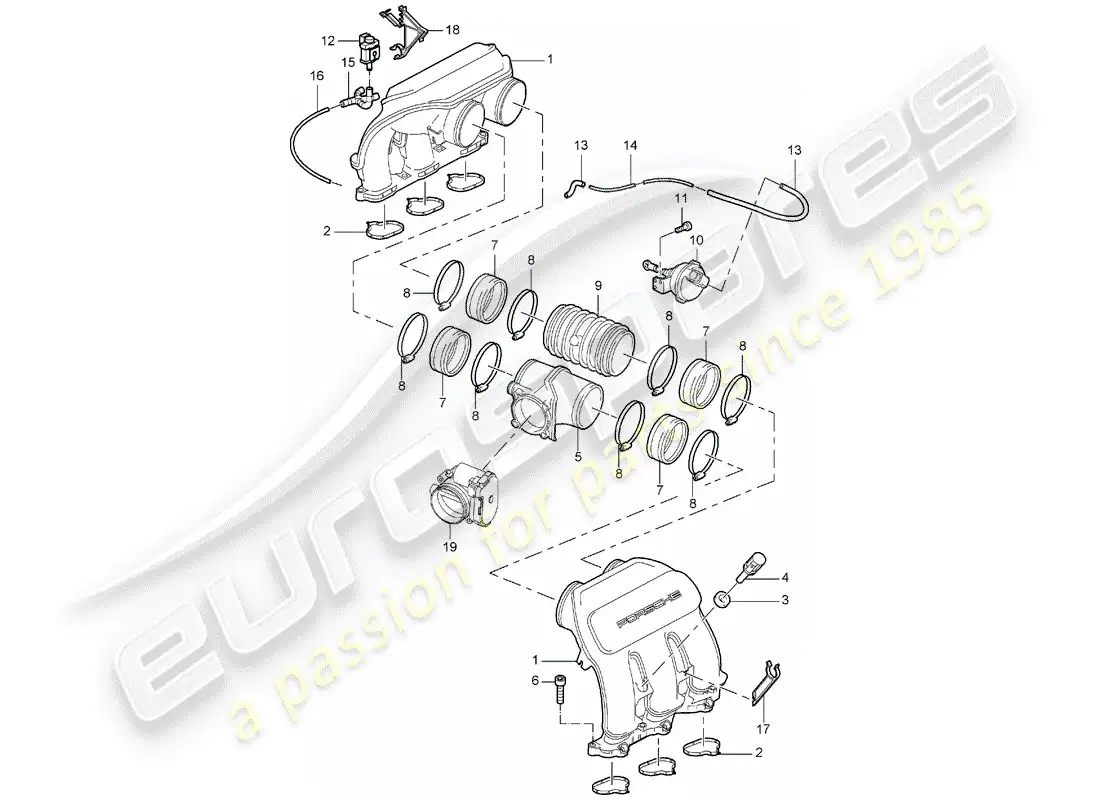 porsche 2005 (997-1) intake air distributor parts diagram