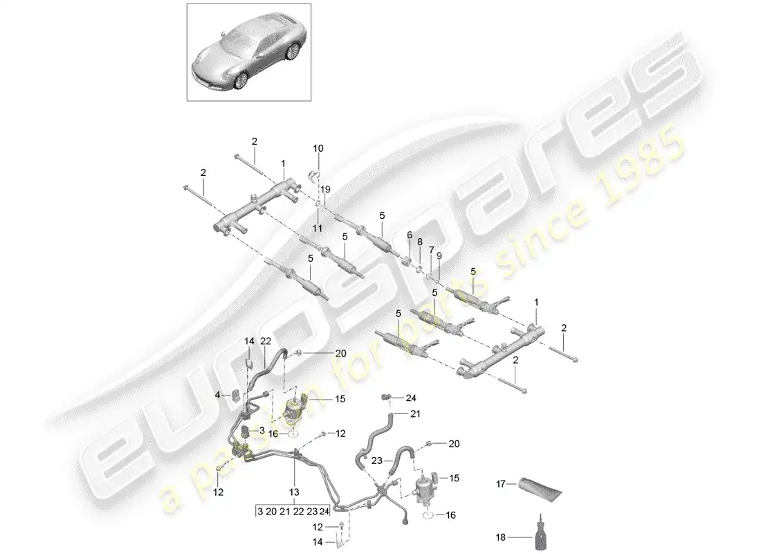 porsche 2020 (991-2) fuel collection pipe parts diagram