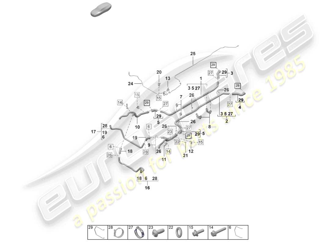 porsche 2024 (992-2 gt3/rs/st) coolant cooling system front end part diagram